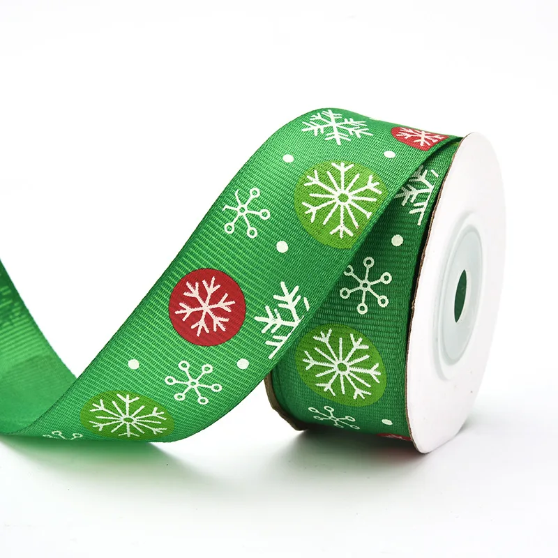 Cinta navideña de 5 yardas, cinta navideña de poliéster impresa, para diseño hecho a mano, decoración navideña, embalaje de regalo DIY, 25 mm