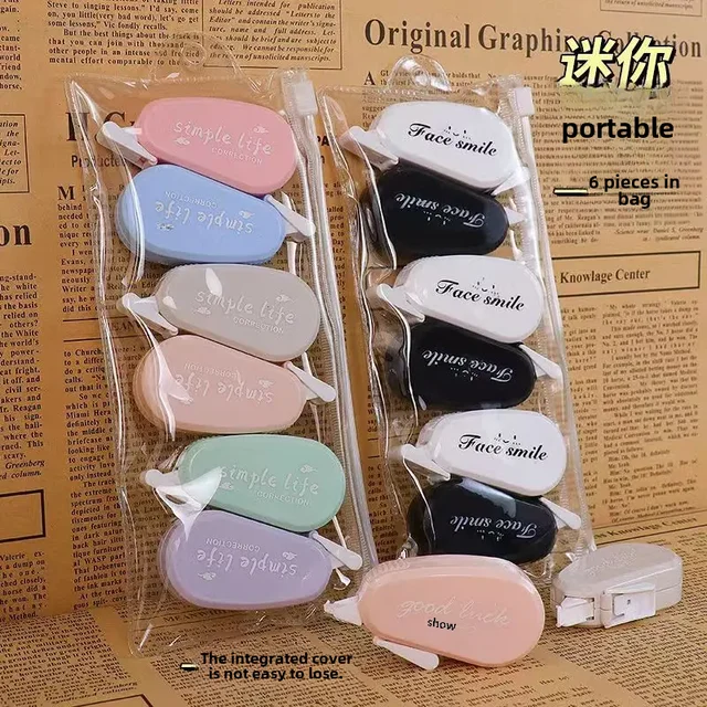 Mini Portable Cartoon Correction Tape Set 6 Student School Supplies Flip Cover Corrections Bands Creative Writing Tools 1