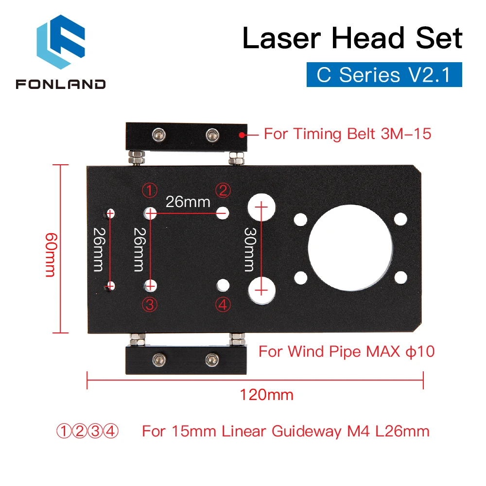 FONLAND CO2 Laser Head Set Lens D18 FL38.1 D20 FL50.8/63.5/101.6mm Integrative Mount Dia25 Mirror for Laser Cutting Machine