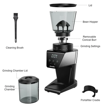 BioloMix Automatic Burr Mill Electric Coffee Grinder with 30 Gears for Espresso American Coffee Pour Over Visual Bean Storage 6