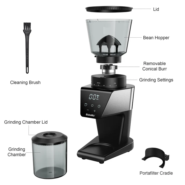BioloMix Macinacaffè elettrico automatico con 30 marce per caffè espresso americano Versare sopra lo stoccaggio visivo dei fagioli 6