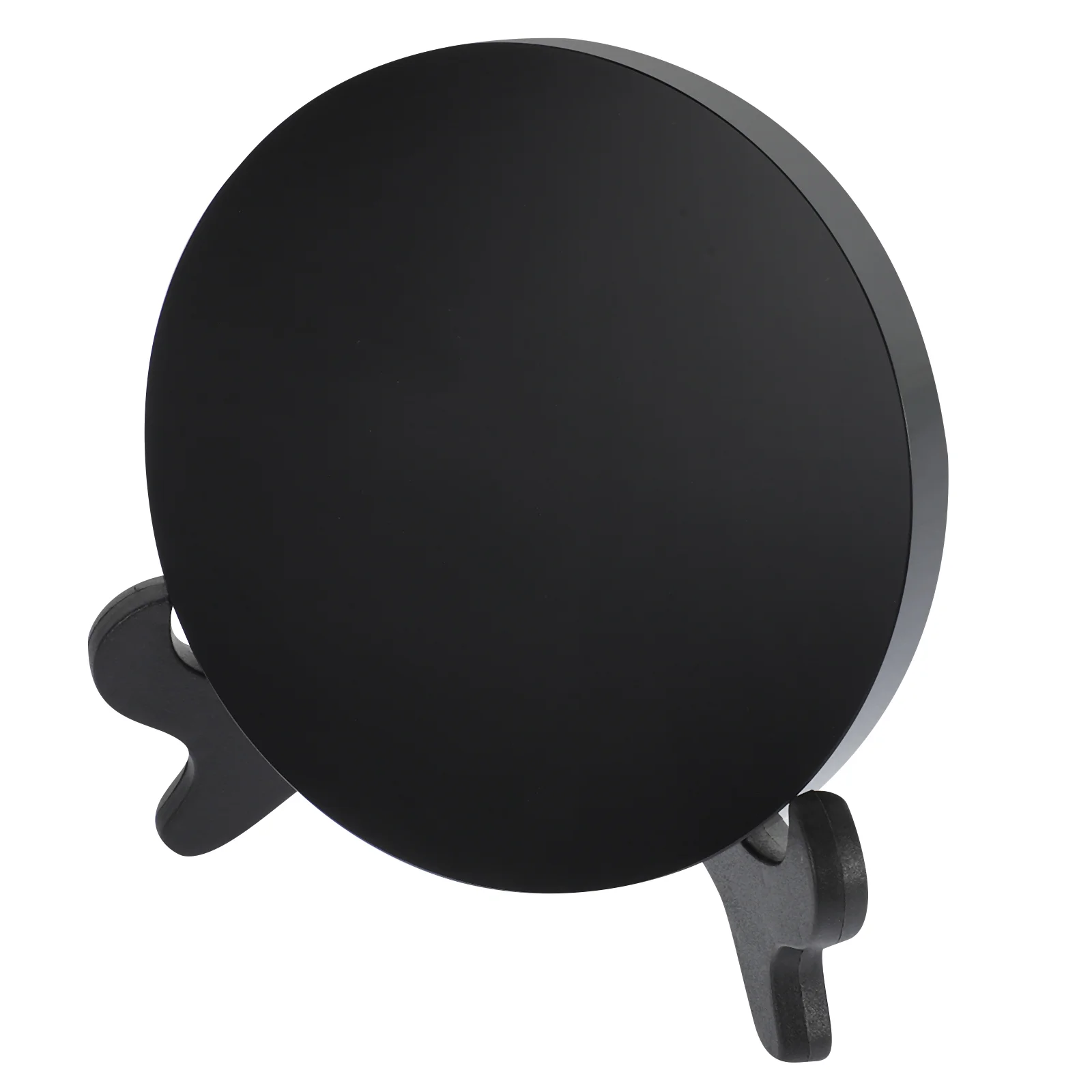 

High Quality Natural Black Obsidian Scrying Mirror Healing Crystals Stone Round Plate Witchcraft Mirror Crystal Decor With Shelf