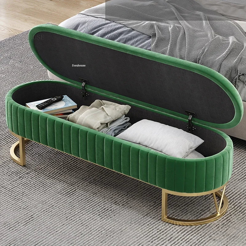 Nordic Luxury Bedroom Long Ottomans Home Shoe Changing Stool Modern Living Room Sofa Storage Stools Hallway Porch Leisure Bench