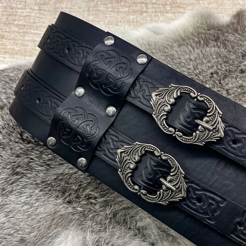 Nordic Faux Leather Armors Belt Vintage Viking Embossed Wide Belt Men Cosplay Knight Corsets Halloween Costume