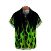Men's shirt summer flame high-definition pattern 3D printing lapel button up shirt tiki series Hawaiian short sleeved shirt 1