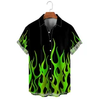 Men's shirt summer flame high-definition pattern 3D printing lapel button up shirt tiki series Hawaiian short sleeved shirt 1
