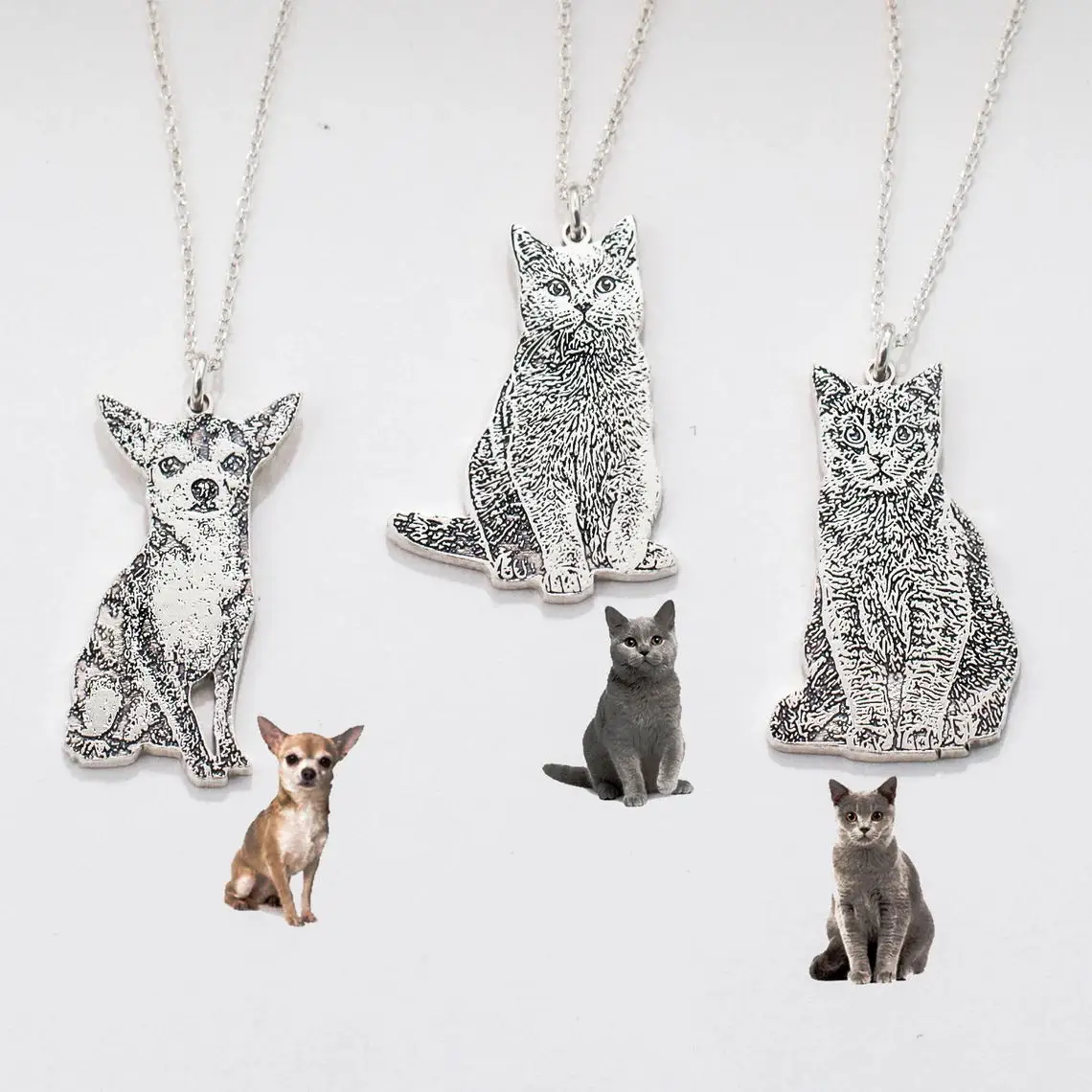 Customized Dog/Cat Pictures Necklace Personalized Pet Portrait Pendent Necklaces Stainless Steel Necklace Pet Memorial Jewelry