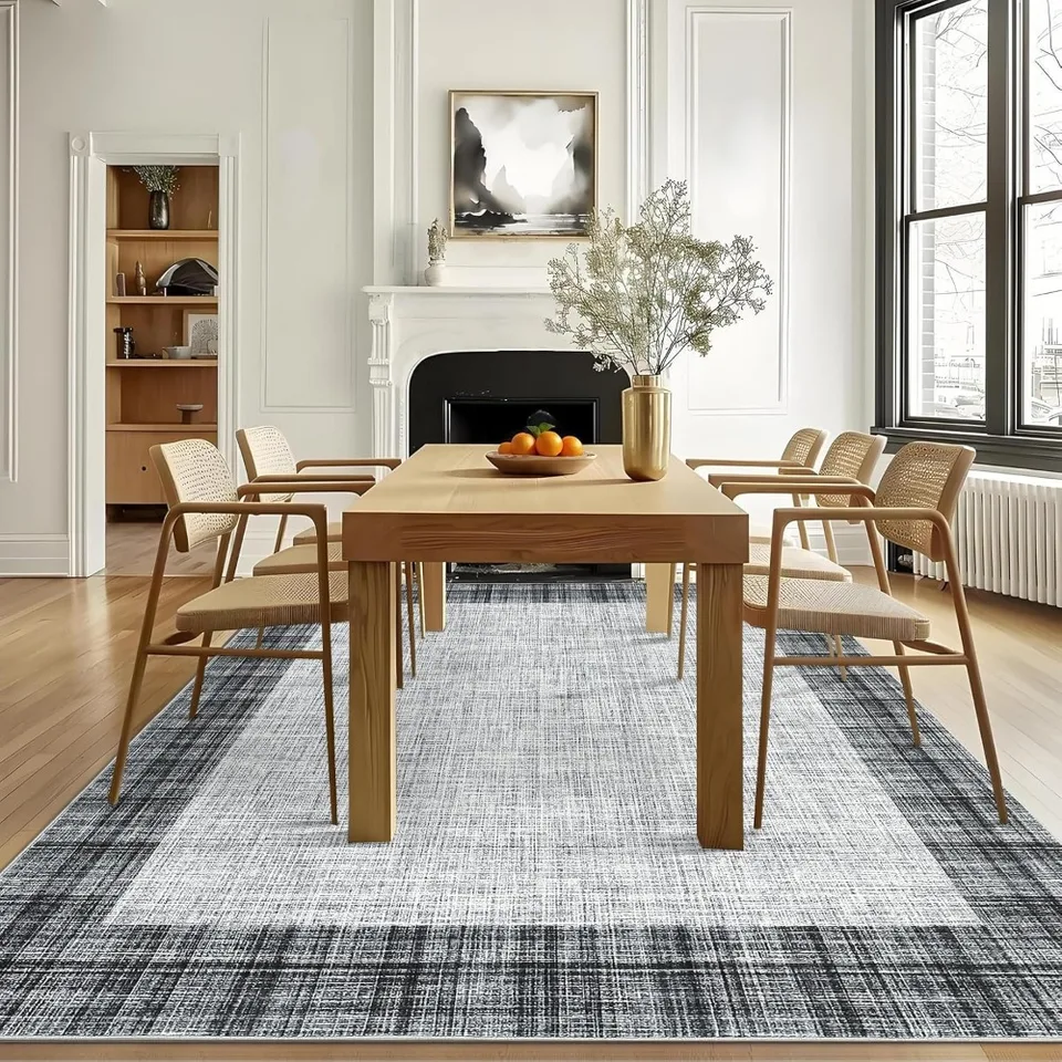 Modern Plaid Washable Area Rug Soft Low Pile