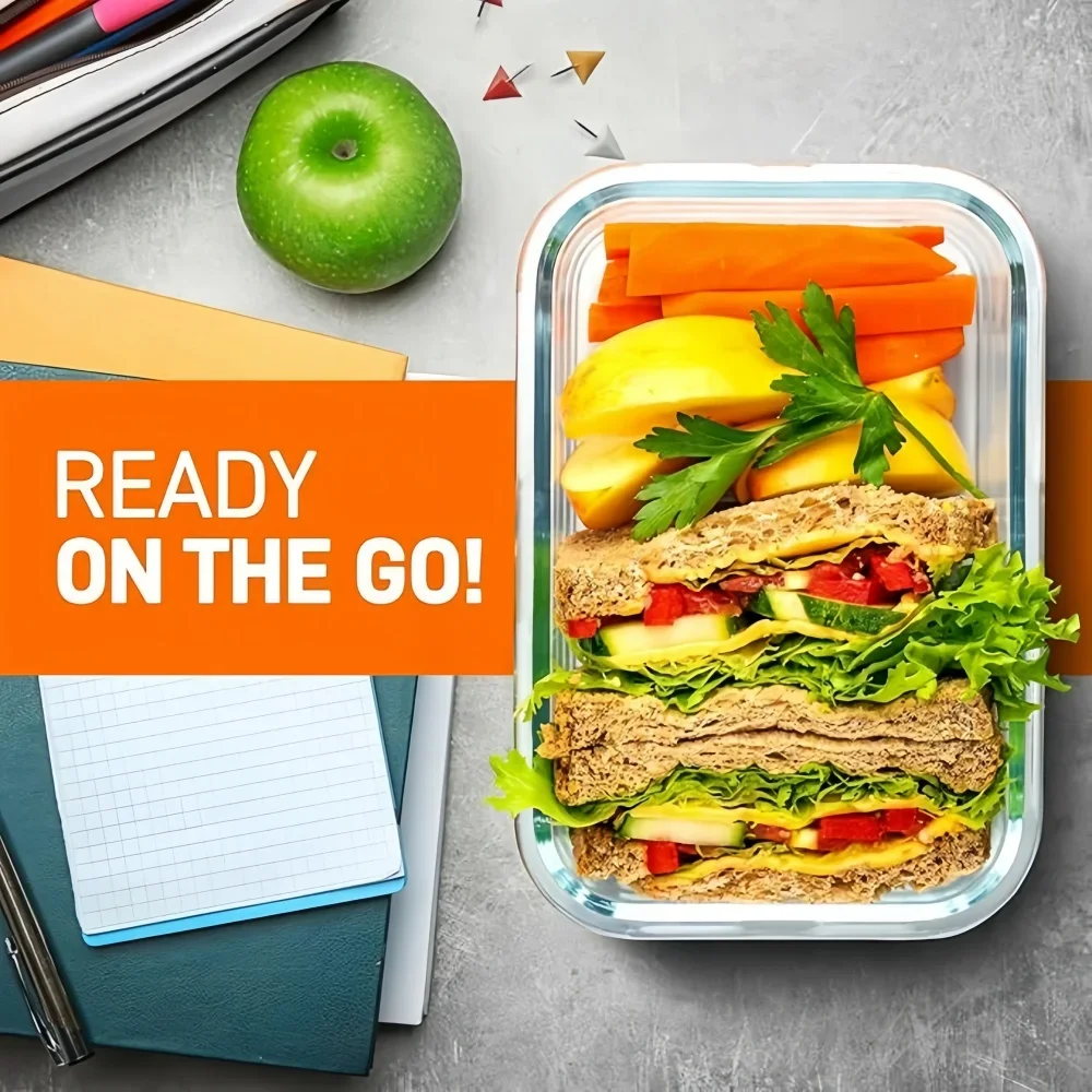 Glass Meal Prep Containers with Locking Lids - Airtight, Microwave & Dishwasher Safe Bento Box