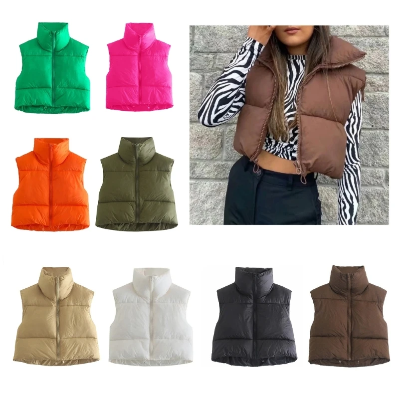 Women Warm Puffer Vest Lightweight Padded Sleeveless Zipper Up Waistcoat Gilet F0T5