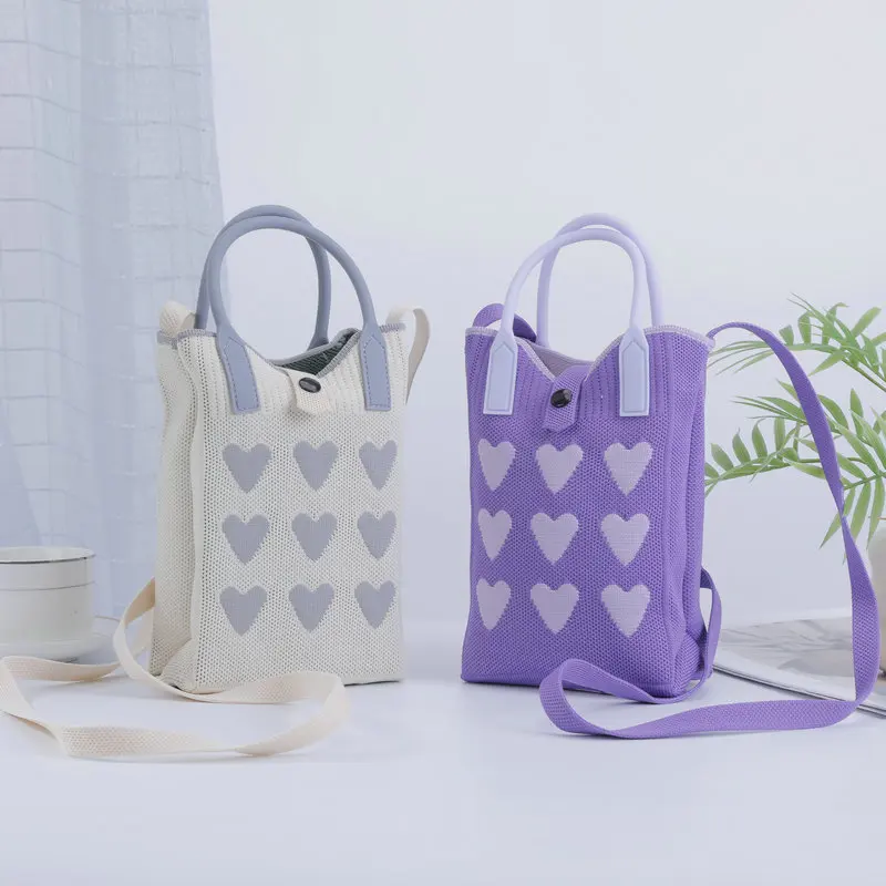 Knitted Crossbody Phone Bag-Love Heart Niche Shoulder Purse Lightweight Travel Essentials Organizer for Women Trendy Portable