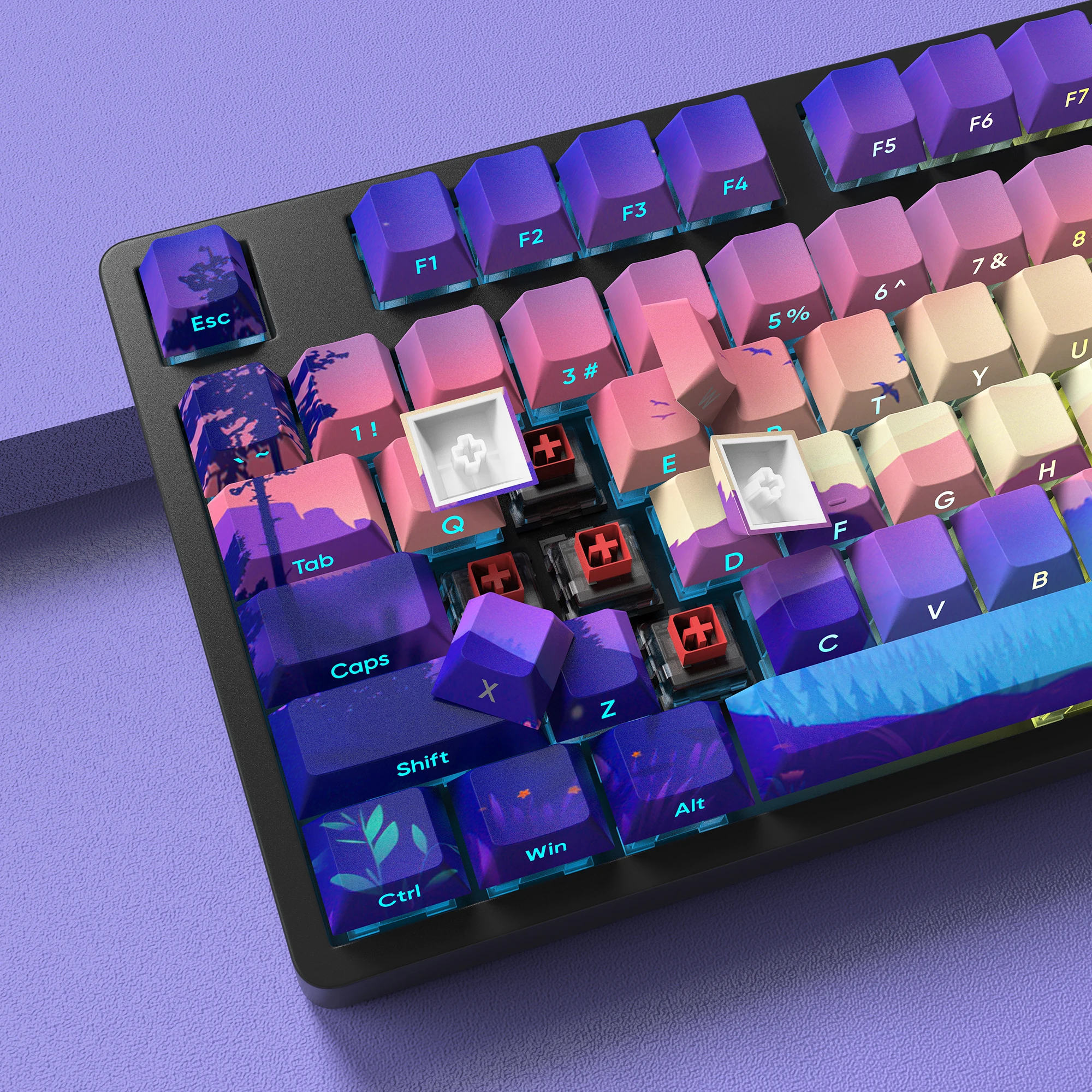 Double Shot Pbt Keycaps Purple Dreamland Custom Keycap Grupo Dye Sub Backlight Key Caps para Teclado Mecânico com Interruptor mx 124 Teclas