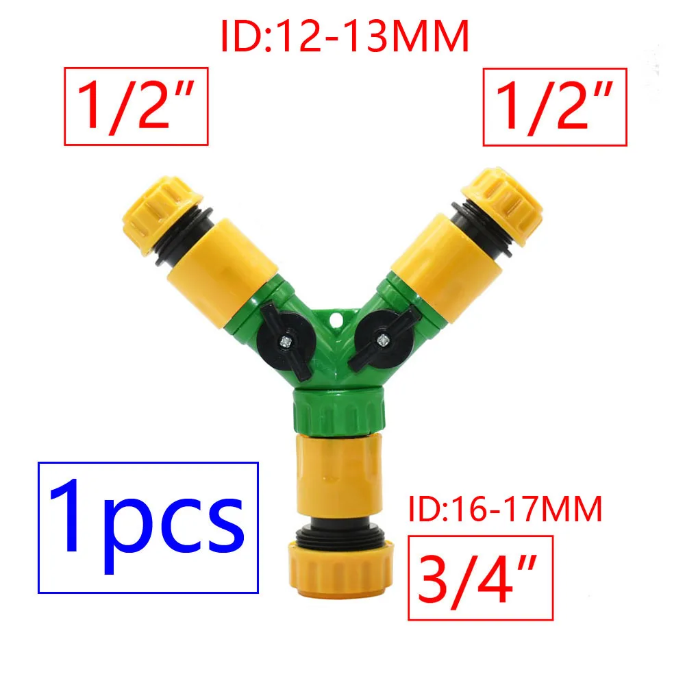 16mm 1/2 3/4 Inch Y Connector 2/3-Way Garden Tap Hose Water Splitter With Nipple Quick Connector Garden Irrigation Valve