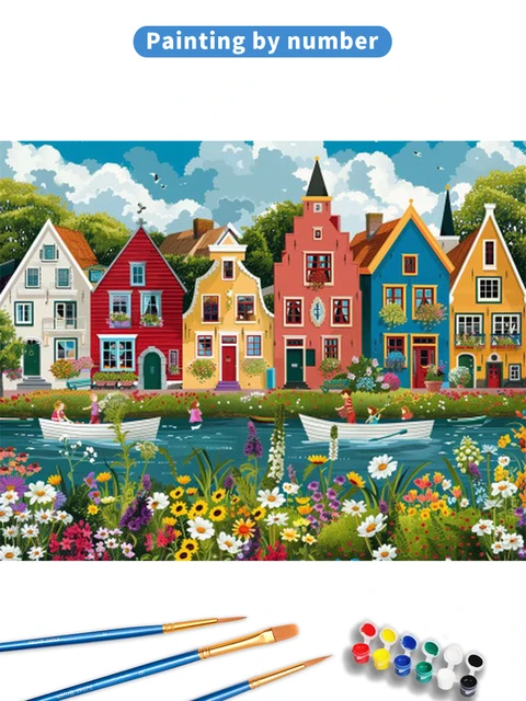 Gatyztoire peinture à l'huile maison colorée peinture par numéros pour adultes sur toile Kit de peinture acrylique mur Art décoration de la maison cadeau 2