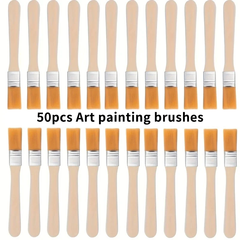 50pcs Nylon Short Wooden Handle Paint Watercolor Wall Brushes Art Painting Cleaning Tools_voghion.com
