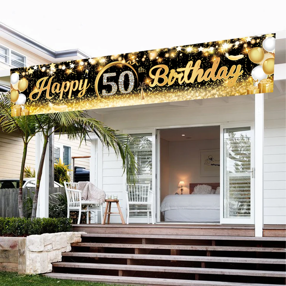 Happy 40 50 60 Birthday Banners 40th 50th 60th Birthday Party Decor Adults  Black Gold Birthday Banner Party Supplies - AliExpress, image size:960x960