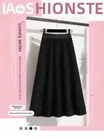 plus Size Women's Glitter Tweed High Waist A-Line Long Skirt Casual Versatile f Body Skirt for Plump Women Hip Conceal Sli... - Image 4