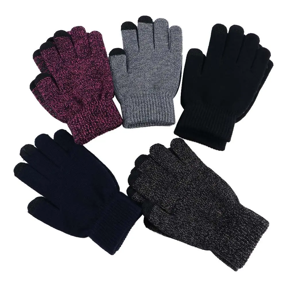 

Теплые эластичные жаккардовые Нескользящие бархатные мужские однотонные женские перчатки для вождения перчатки для сенсорного экрана вязаные варежки