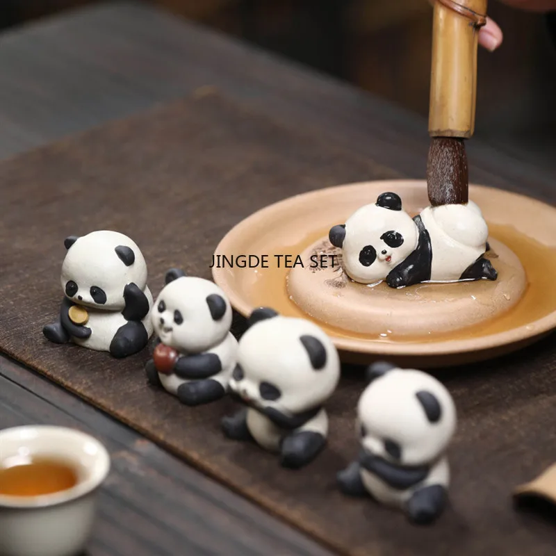 Yixing China Cute Purple Clay Tea Pet Handmade Panda Statue Tea Carving Crafts Tea Set Gifts