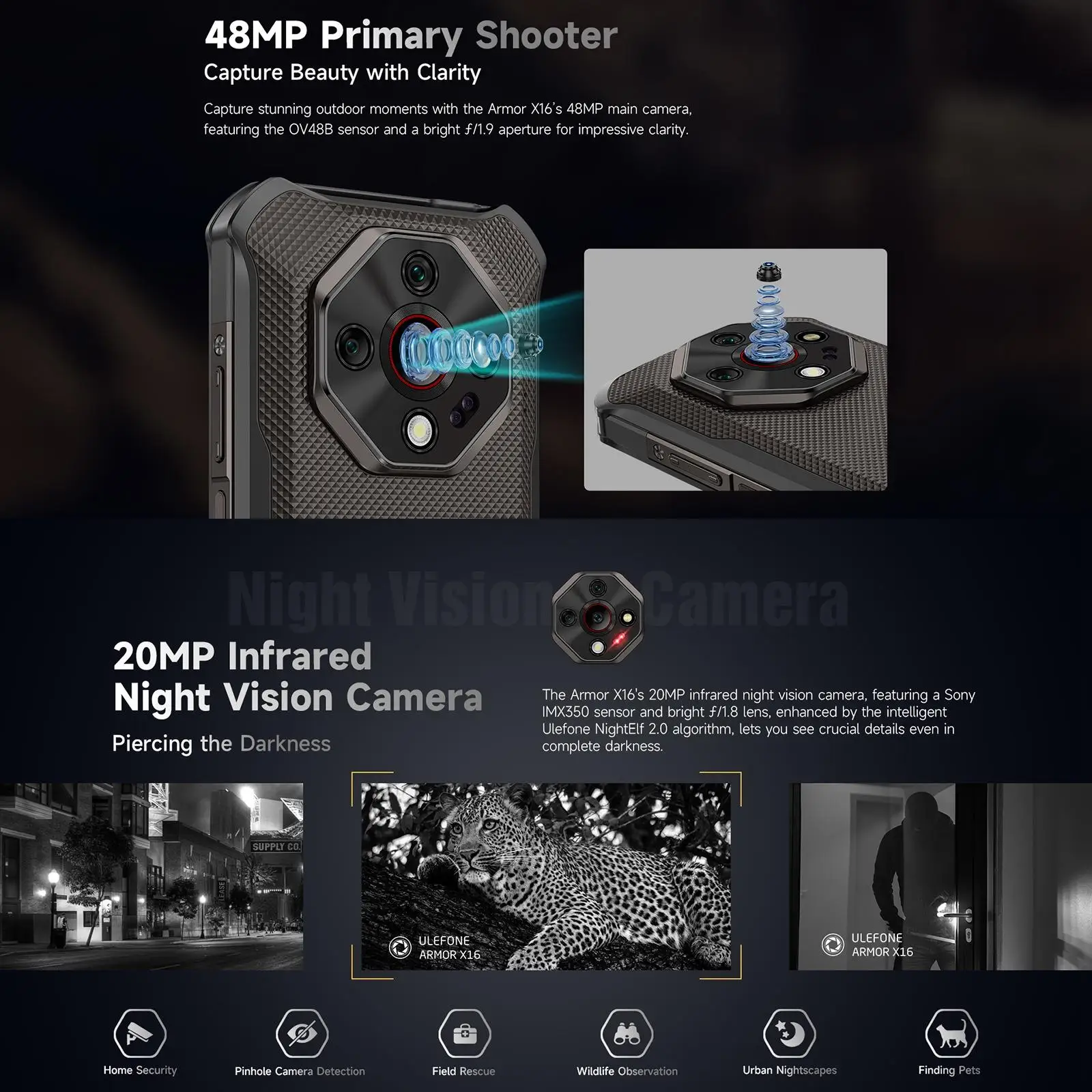 Ulefone Armor X16 / X16 Pro 5G Rugged Phone Night Vision 10360mAh Battery 8GB RAM+256GB ROM NFC Smartphone with Google Gemini