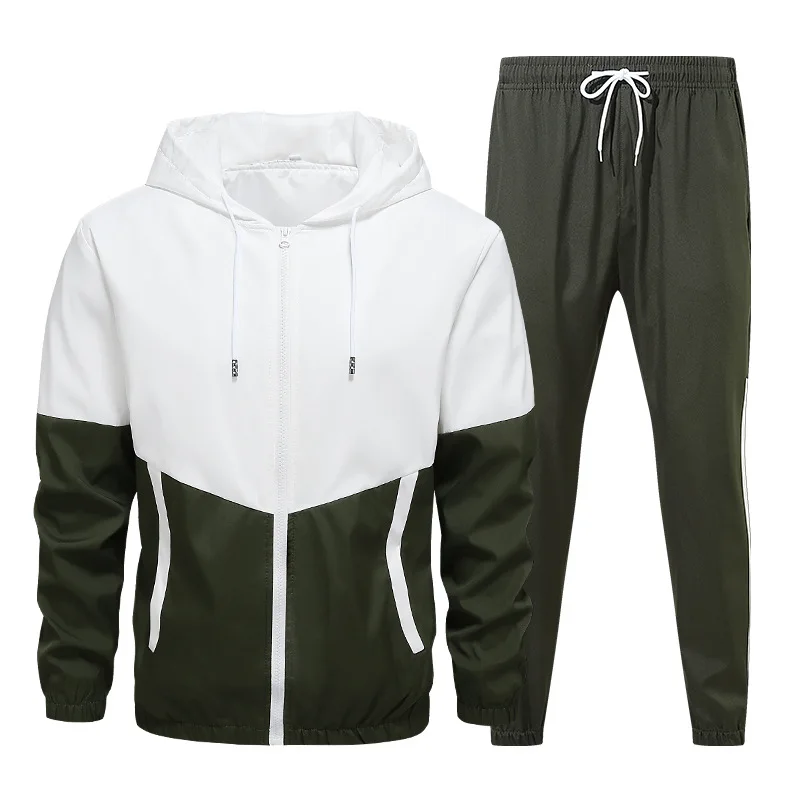 Men Tracksuit Casual Set Autumn Male Joggers Hooded Sportswear Jackets+Pants 2 Piece Sets Hip Hop Running Sports Suit