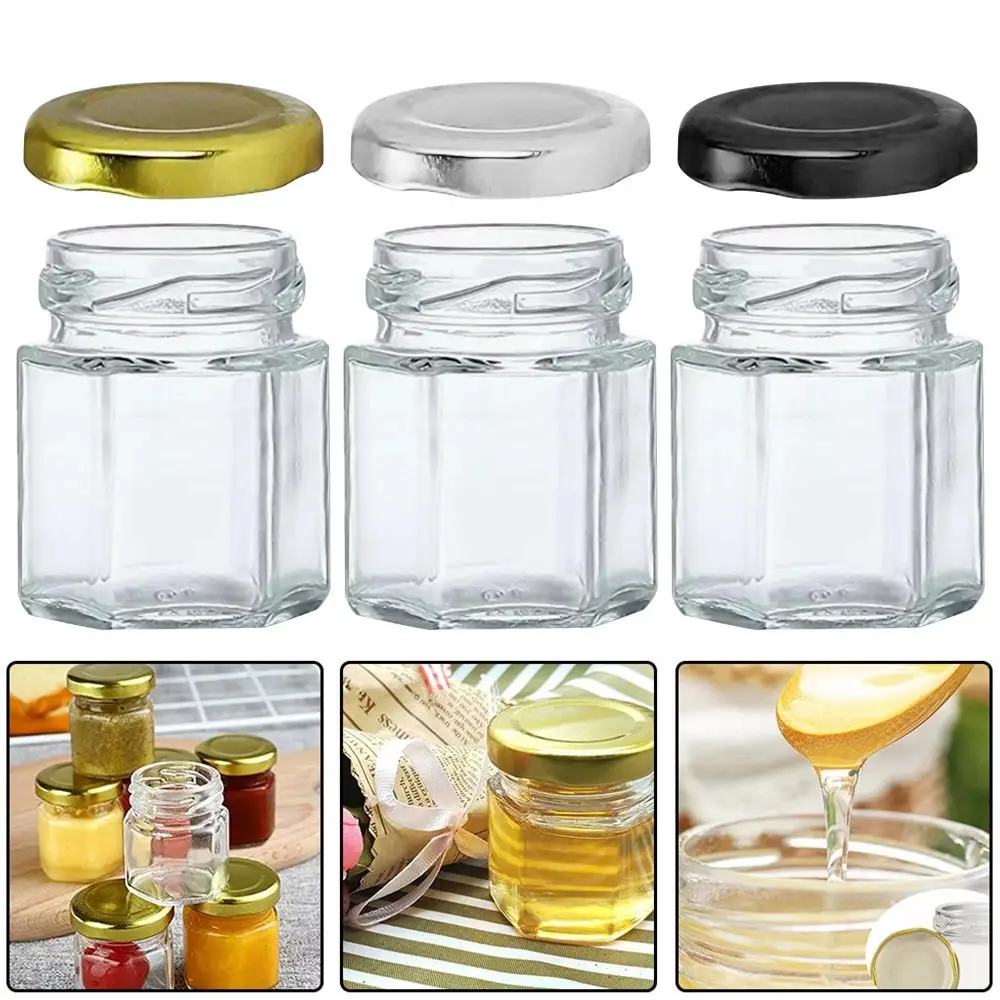 45ml Glass Jar with Lid Mini Honey Bottle Hexagonal Glass Jar Candy Bottle Portable Split Wedding Party Supplies