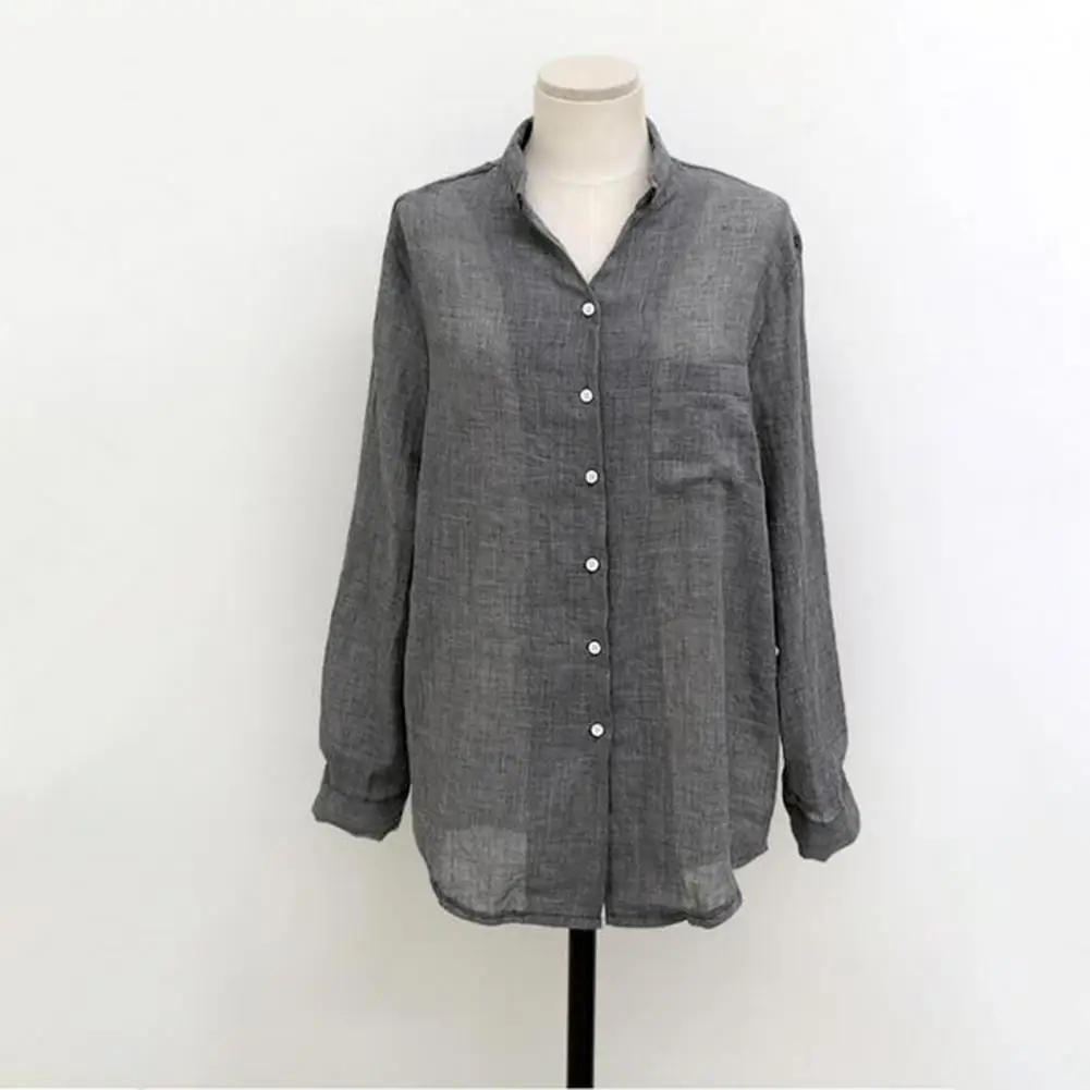 

Comfortable Women Blouse Loose Fit Women's Lapel Long Sleeve Shirt Single-breasted Patch Pocket Casual Workwear for A Stylish