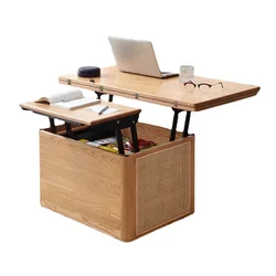 Wood Lifting Coffee Table Tea Table Dining Table Dual-Use Folding Rattan Tea Table Designer Model Nordic Furniture