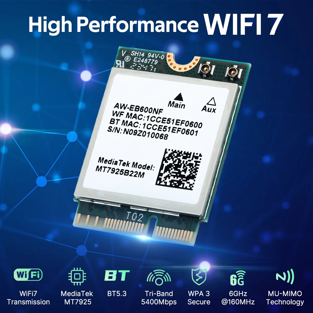 Wi-Fi 7 MT7925 M.2 WiFi 7 card 5400Mbps M.2 key For Bluetoith 5.3