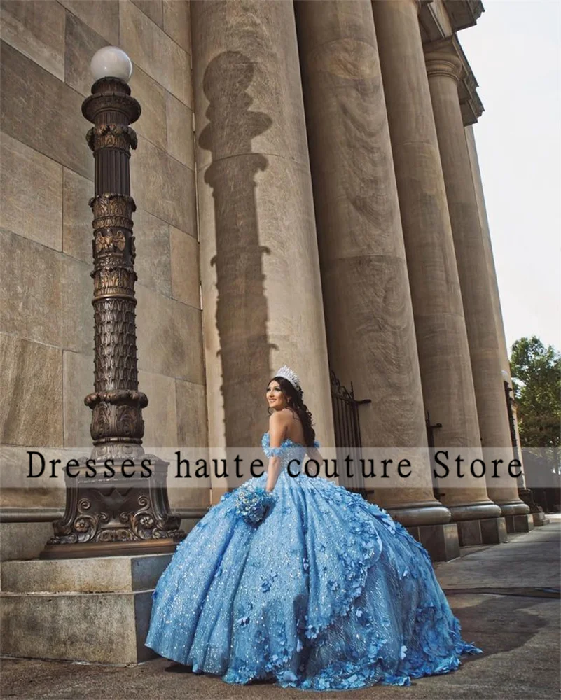 New Arrivals Blue Lace Ball Gown Quinceanera Dress 2024 With 3D Flower Beaded Sweetheart Sweet 16 Dress Lace-up Vestido 15 Años