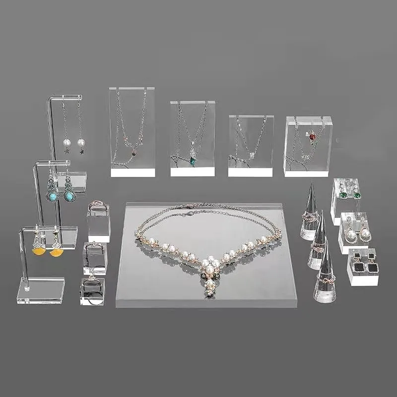 New Style Suit Clear Acrylic Cosmetics Display Holder Pad Photography Props Rack Ornaments Ring Necklace Earring Jewelry Stand transparent acrylic jewellers t bar earrings display holder rack jewelry cabinet window earring dangling stand photography props
