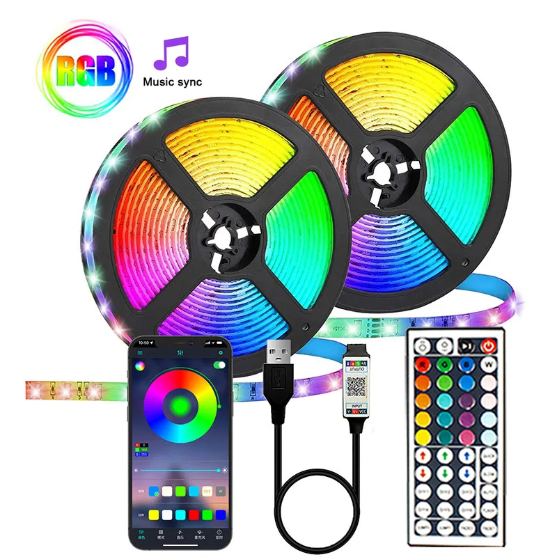 100ft Led Strip Lights RGB Music Sync Color Bluetooth Led Lights for Room Decoration Flexible Luces Led Neon Light Led Tape Lamp