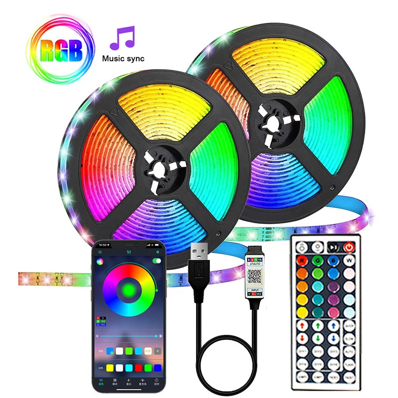 

100ft Led Strip Lights RGB Music Sync Color Bluetooth Led Lights for Room Decoration Flexible Luces Led Neon Light Led Tape Lamp