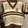 Preppy Style Women's Fall Clothing Matching Sets Lady Patchwork Knit Vest Shirts Wide Leg Pants Outfits Tank Sweater Trousers 4
