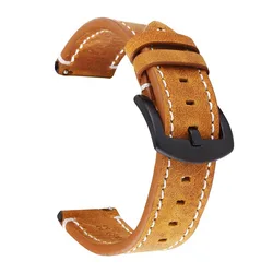 Vintage Genuine Leather Watch Band Strap - Premium Cowhide Watch Accessory Belt - 21mm (Yellow Brown)