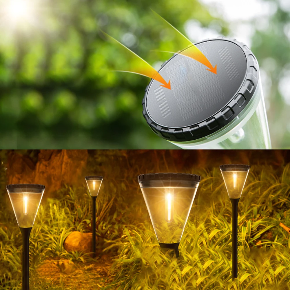 Solar Lawn Lamp Pathway Lights Built-in 2200mA Battery Super Bright Waterproof Garden Night Light 3 Adjustable Heights Stake Lig