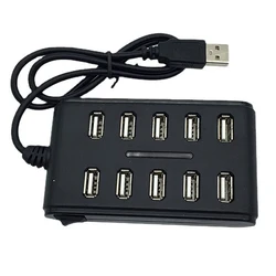 10 - Port USB Hub with Individual On/Off Switches - Powered Extension Dock (Black)