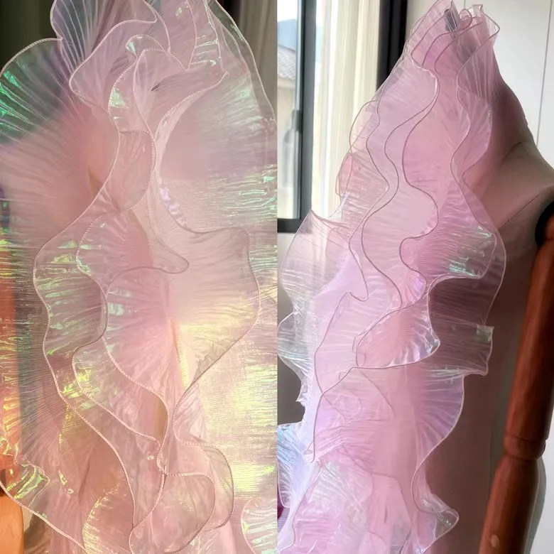 2 미터 Pleated Ruffle Organza 그라디언트 컬러 레이스 트림 13CM 와이드 DIY 의류 접합 장식 리본 웨딩 드레스 봉제 직물