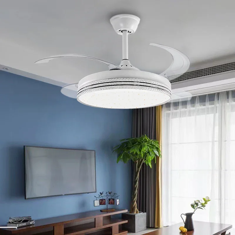 

LED Strong Invisible Ceiling Chandelier With Fan Remote Control Silent Fans Modern Simple Pendant Lamp Bedroom Energy-Saving