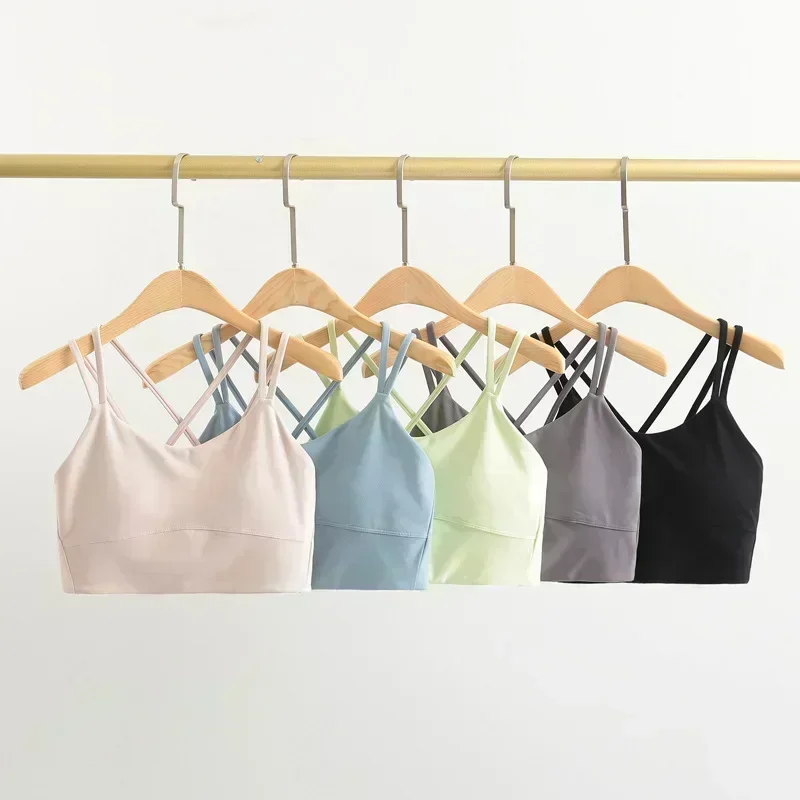 Lemon Women's Sports Bras Running Workout Vest Tops Naked-feel  Sexy Cross Yoga Fitness Bras Padded Push Up Athleti Crop Top