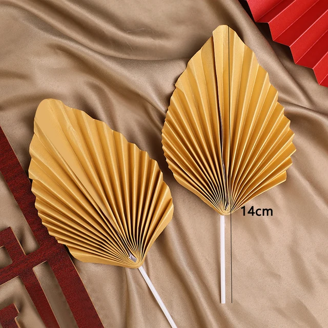 2pcs Paper Fan Cake Topper Happy Birthday Gold Red Paper Cake Insert