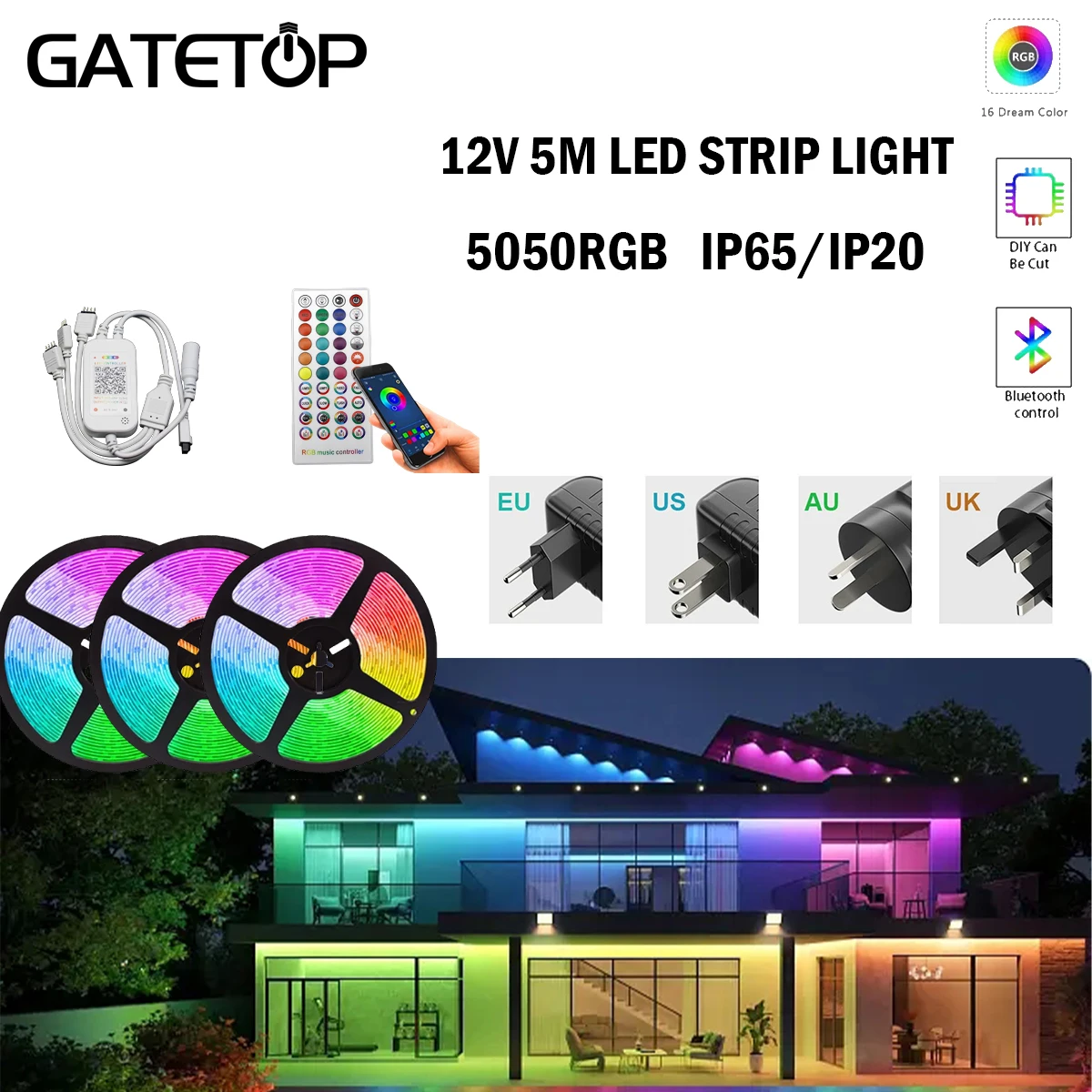 LED Light Strips IP65/IP20 Bluetooth Controller Flexible RGB 5050 Decoration BackLight Lamp Night light Luminous String Bedroom