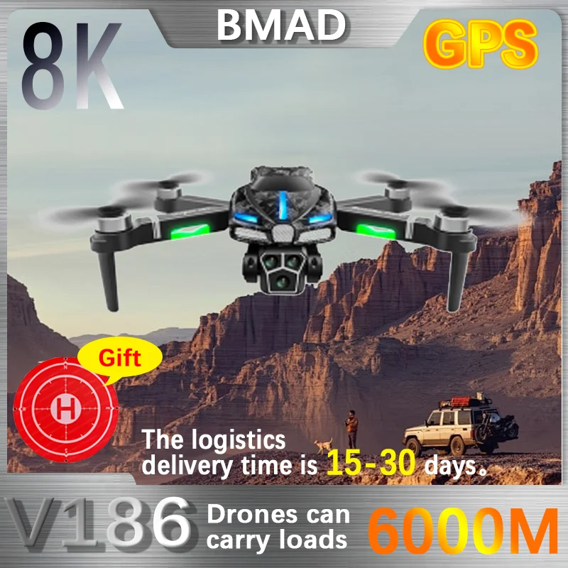 BMAD Novo 2024 V186 Brushless Drone Profissional Três Câmeras HD Aéreo 2.4G Fotografia Profissional Obstáculo Brinquedo De Quatro Eixos Presente drone com camera 4k e gps e estabilizador drone profissional mais vendido
