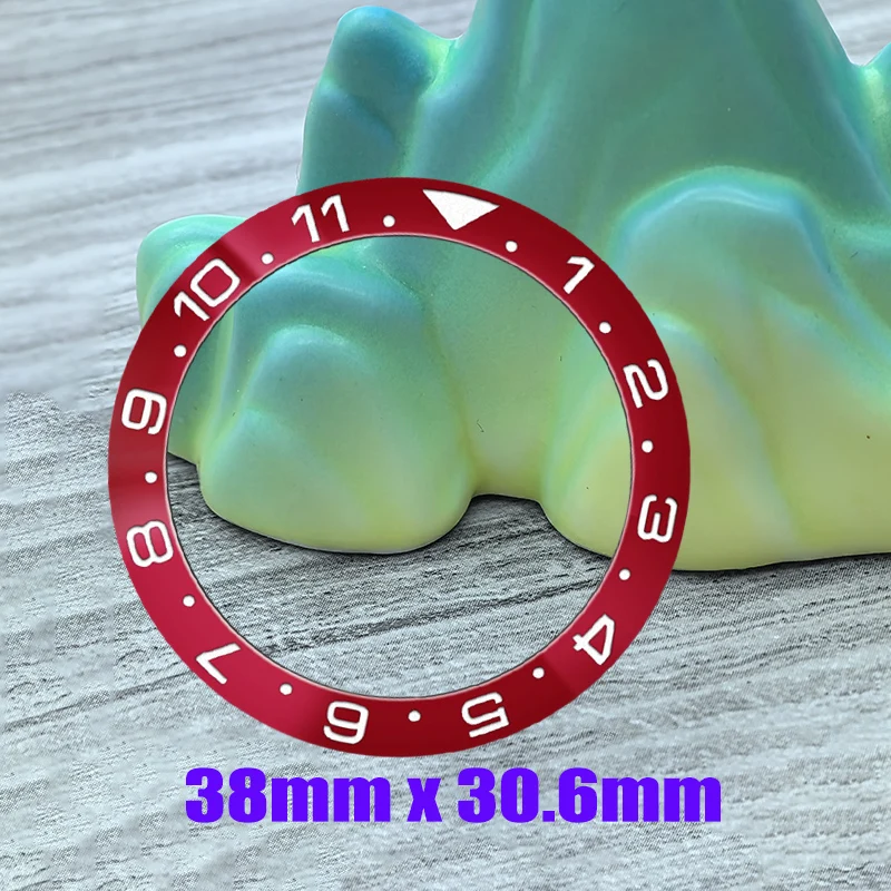 Mod 38 mm x 30,6 mm gebogener Aluminium-Lünetteneinsatz, passend für SKX007 SKX009 SUB GMT-Gehäuse, NH35 NH36 Uhrwerk, Lünettenring, Refit-Teile – Detail 4