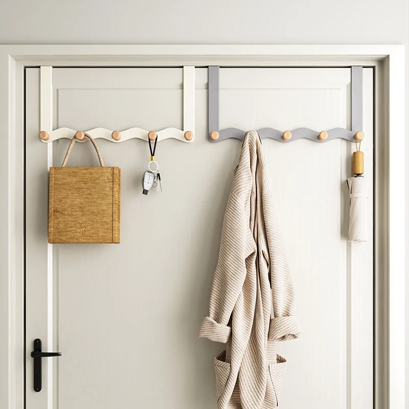 Wave Shaped Door Hook Bedroom Door Back Hanging Hanger Living Room Key Coat Hook Punch Free Wall Mounted Wooden Hooks Wall Decor storage hook door hook