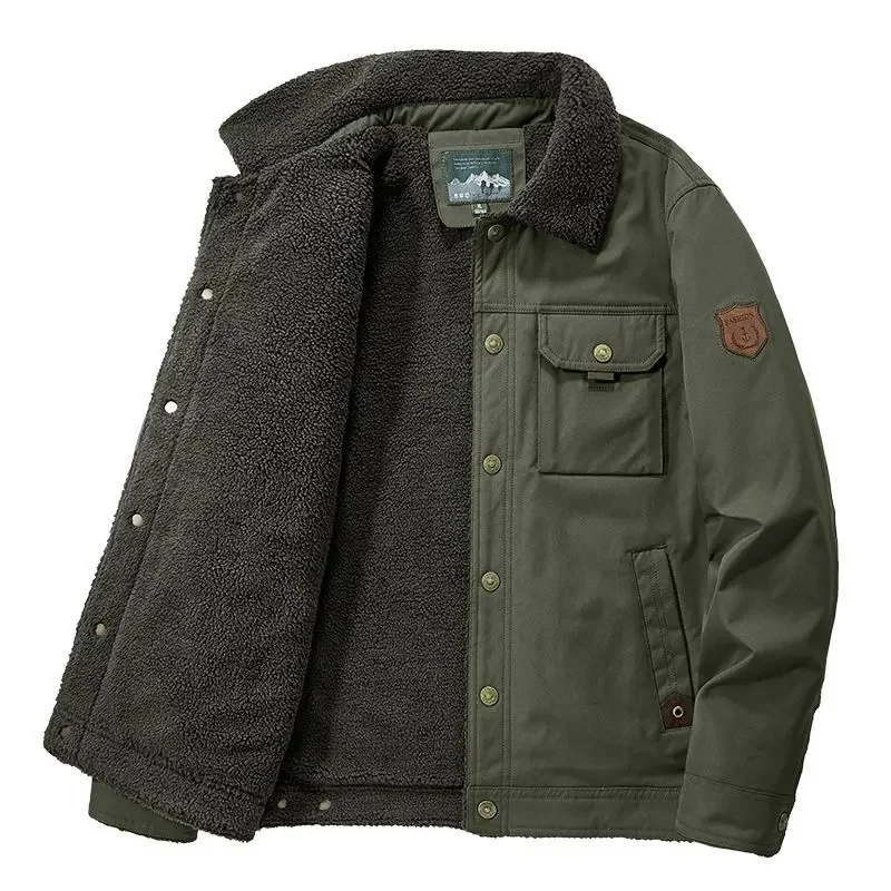 

Winter Men Jacket Cotton Fleece Lined Thicken Bomber Multi-pocket Military Tactical Coat Warm Outerwear Korean Coats