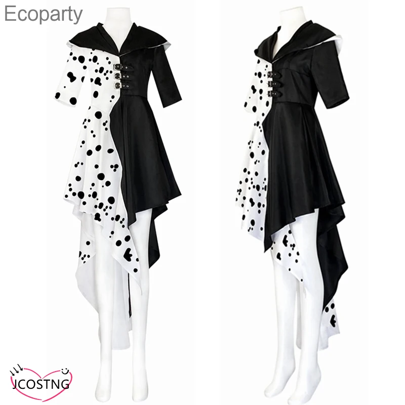 

Movie Evil Madame Cruella De Vil Cosplay Costume Adult Women Gown Black White Maid Dress Gloves Hoodie Skirt Halloween Party