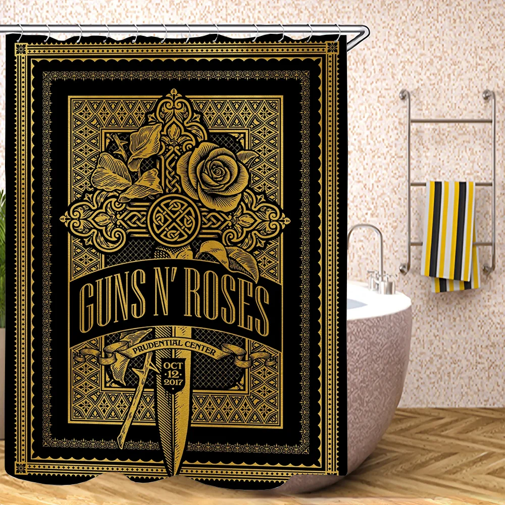 Rock-Gun Roses Bathroom Curtains for the Home Shower Shower Curtain Waterproof Folding Partition Accessories Bath Bedrooms Set 3