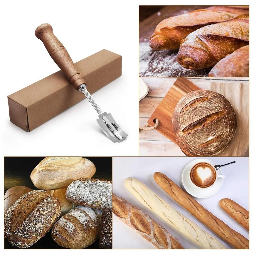 Wooden Handle Sourdough Bread Scoring Lame Bread Slashing Tool With 5Pcs Blades Bakers Lame Dough Scoring Knife Dough carving