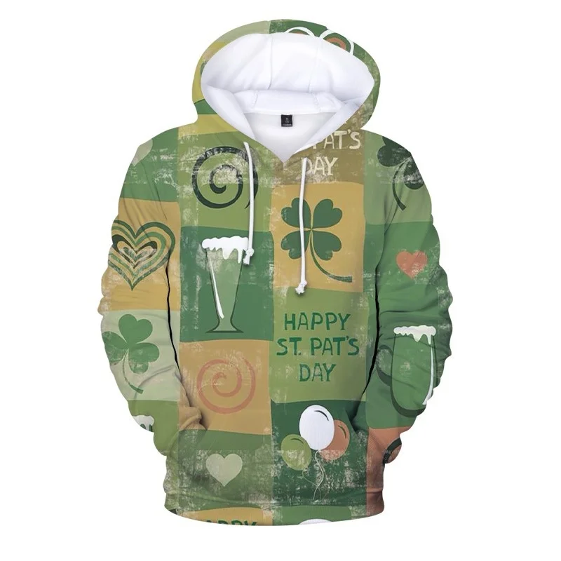 thumbnail image 1 of Sudadera con capucha de trébol de cuatro hojas con estampado 3D para hombre, sudadera con capucha de gran tamaño con gráficos de trébol de la suerte, sudadera con capucha para mujer, abrigo de manga l, 1 of 5